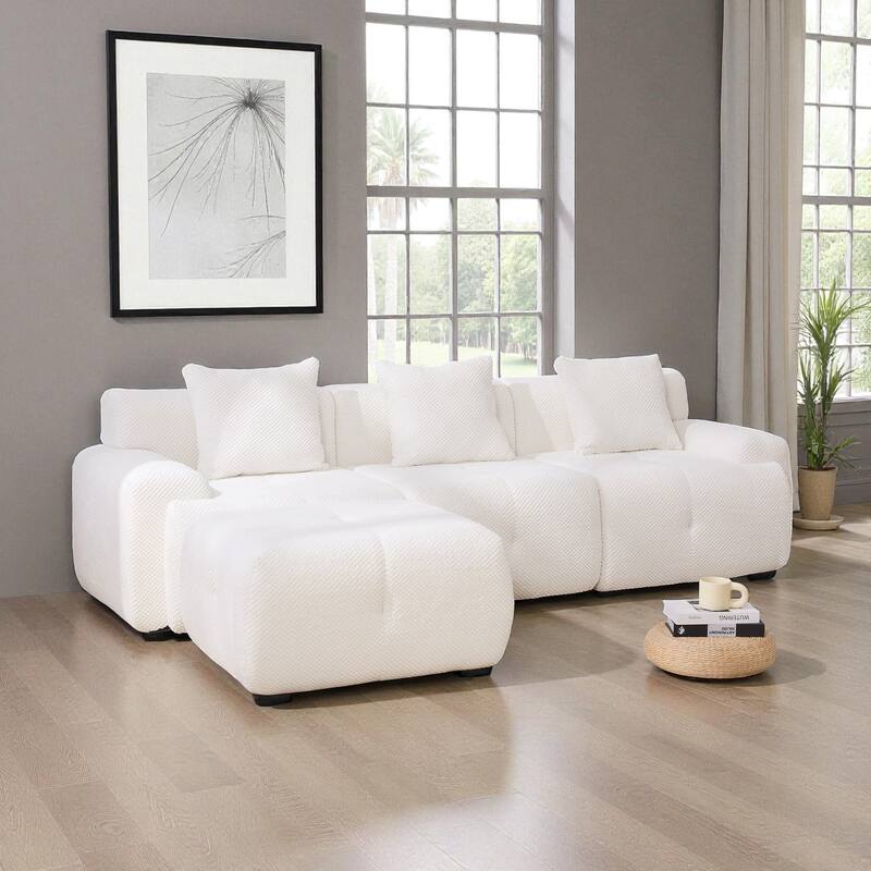 104.3" Modular L-Shaped Sectional Sofa, 4-Piece Oversized 3-Seater Cloud Couch with Ottoman, Tufted Deep Seat & 3 Pillows