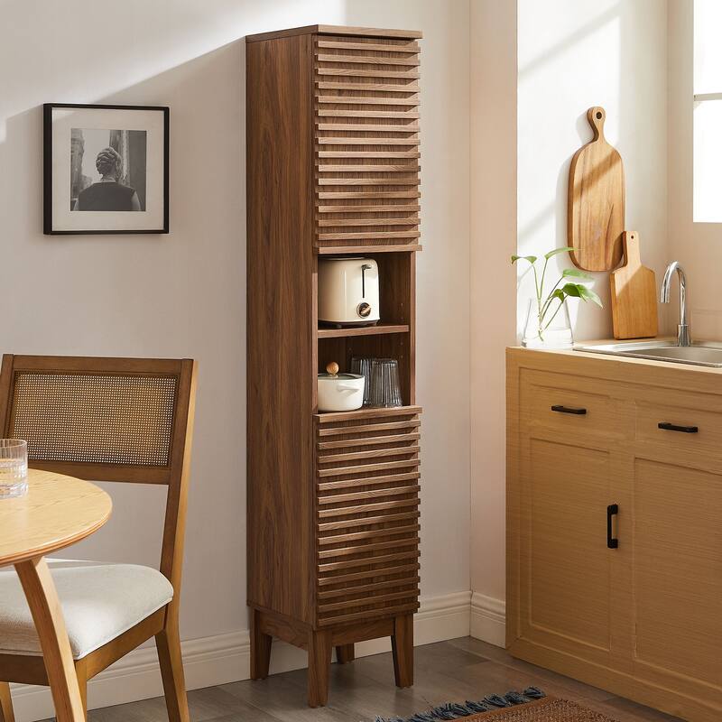 Render Tall Narrow Bathroom Storage Cabinet - Walnut