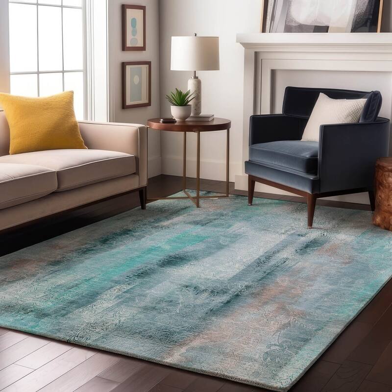 Premium Washable Super Soft Abstract Imprints Mayfield Rug - Teal - 3' x 5' - Rectangle