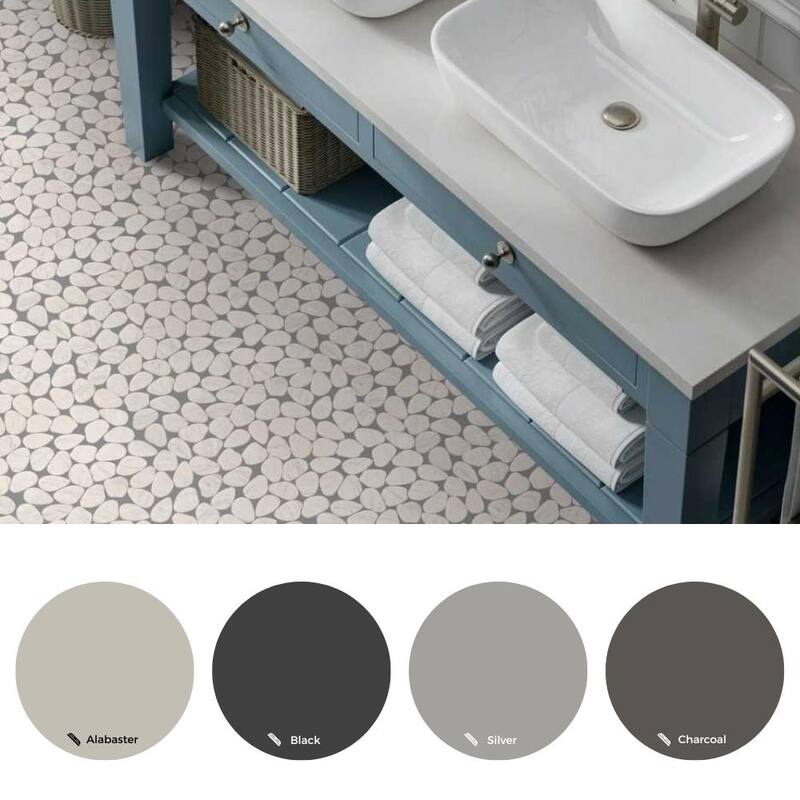 Recycled Cenote Pebble 13x13 Crema Matte Glass Mosaic Tile - Floor, Wall & Backsplash