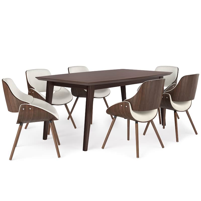 WYNDENHALL Malone/Tierney Modern 7Pc Dining Set with 6 Bentwood Dining Chairs in Natural Woven Poly Fabric &66"Wide Table