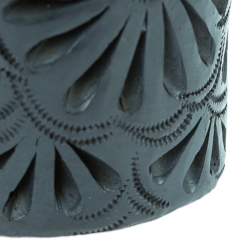 Novica Handmade Oval & Peacock Barro Negro Mini Flower Pot
