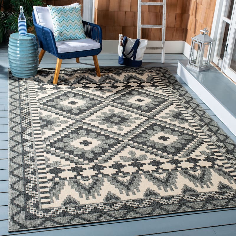 SAFAVIEH Veranda Vitaline Indoor/ Outdoor Waterproof Patio Backyard Rug - 6'7" x 9'6" - Grey/Beige