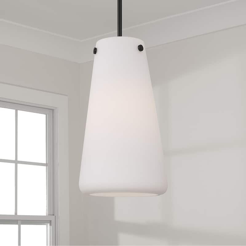 10.5" W x 18.5" H 1-Light Pendant in Matte Black with Tapered Soft White Glass - 10"W x 18.25"H