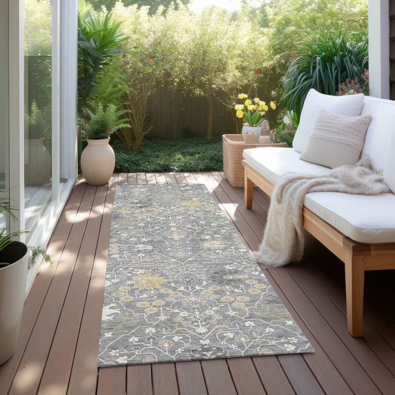 Machine Washable Indoor/ Outdoor Global Traditional Chantille Rug - Gray - 2'3" x 7'6"