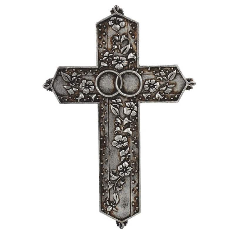 Q-Max 7.5"H Silver Matrimony Cross Wall Plaque Holy Statue Religious Decoration Figurine
