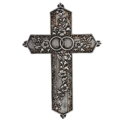 Q-Max 7.5"H Silver Matrimony Cross Wall Plaque Holy Statue Religious Decoration Figurine