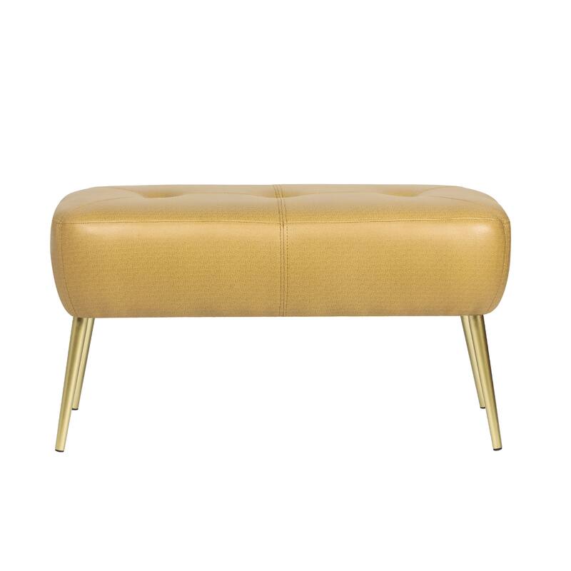 Adeco Modern Ottoman Footrest Button-Tufted Ottoman Bench With Gold Metal Legs - Yellow