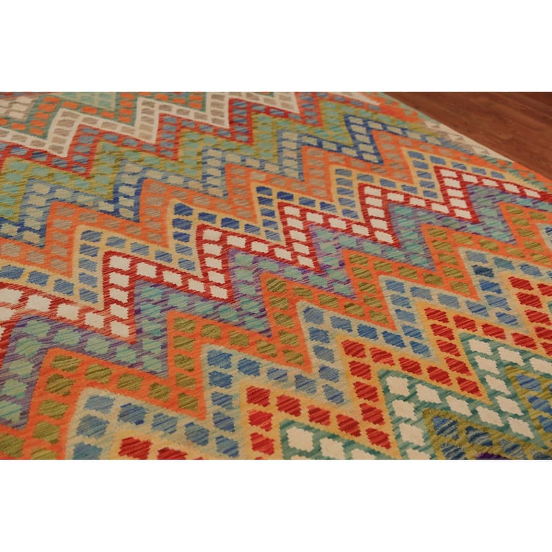 Colorful Kilim Area Rug Hand-Woven Bedroom Multi-Color Wool Carpet - 8'2"x 10'2"
