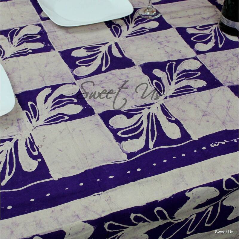 Cotton Batik Floral Tablecloth Rectangle Purple - 70 x 104 in