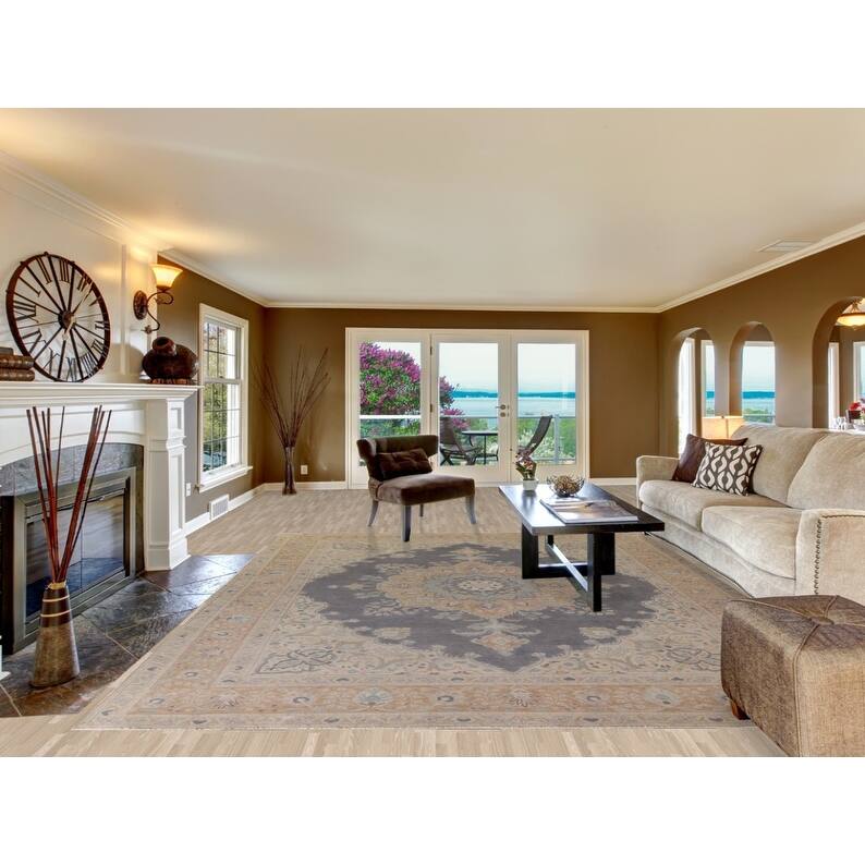 Hand Knotted Oriental 100% Wool Carpet Traditional Medallion Greys & Charcoal Tabriz Area Rug - 12' 5'' X 9' 7''