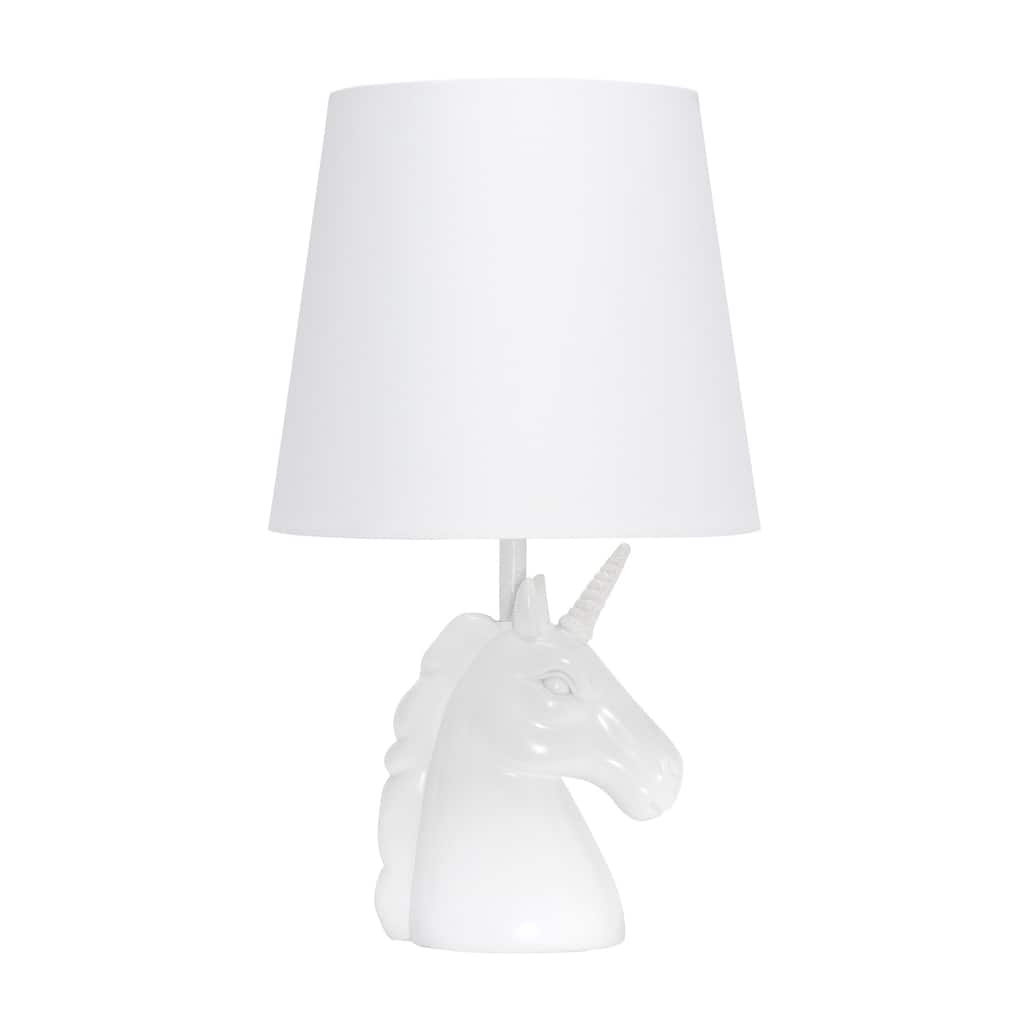 16 in. Glitter Finish Unicorn Base Table Lamp with White Shade, Childern's Bedroom Lamp