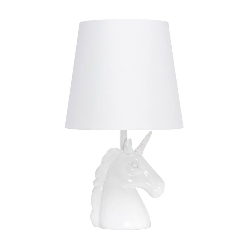 16 in. Glitter Finish Unicorn Base Table Lamp with White Shade, Childern's Bedroom Lamp