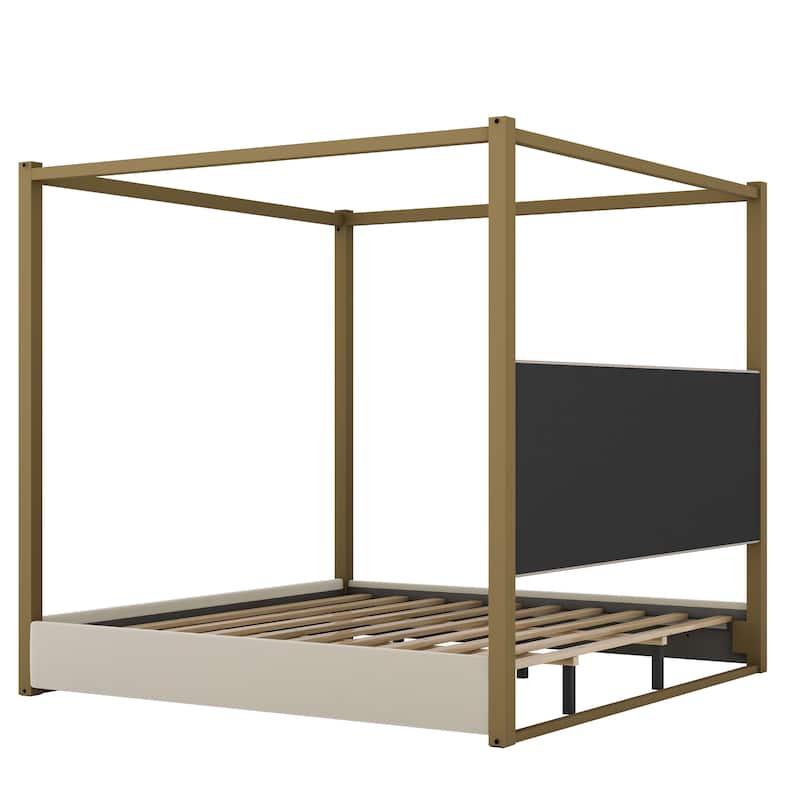 GDFStudio - Modern Upholstered Velvet Canopy Platform Bed with Metal Frame