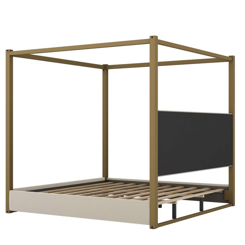 Upholstered Canopy Platform Bed with Velvet Headboard & Metal Frame by Harper&Bright Designs