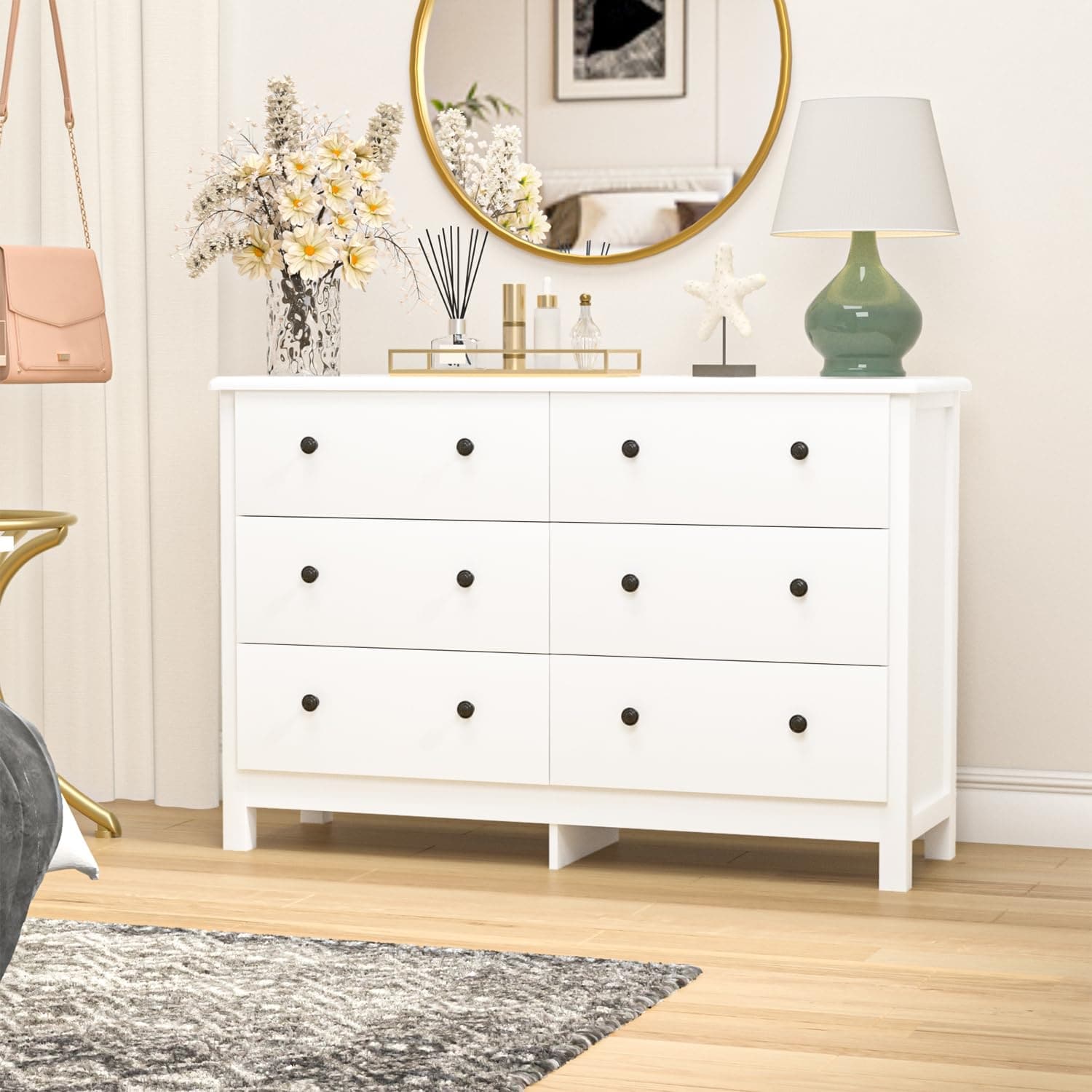White Dresser for Bedroom Modern 6 Drawer Dresser for Kids