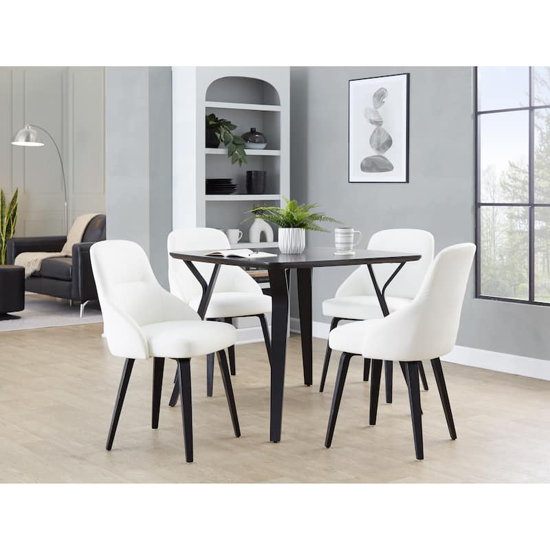 York Upholstered Contemporary Chair in Black Wood - Set of 2 - White