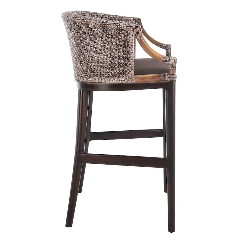 SAFAVIEH Brando Solid Wood Rattan 30-inch Seat Height Bar Stool (Fully Assembled) - 22.3" W x 20.5" L x 39" H