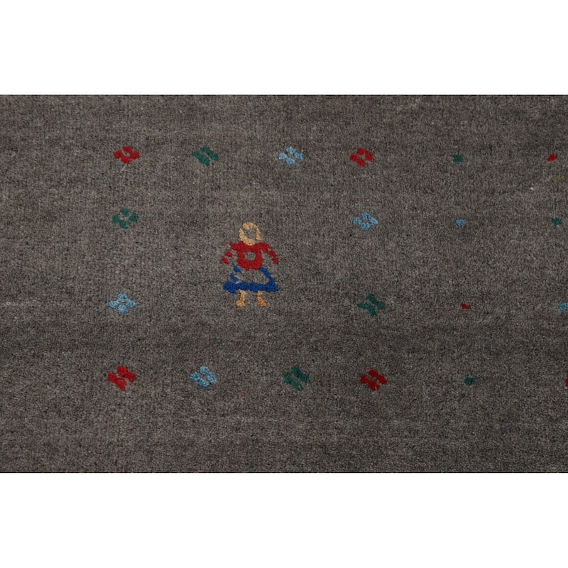 Hand Knotted Oriental 100% Wool Carpet Tribal Tribal Greys & Charcoal Gabbeh Area Rug - 12' 1'' X 9' 1''