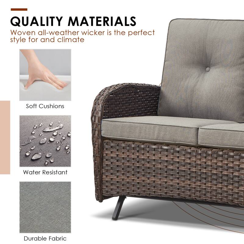 Outdoor Glider Sofa with Swivel Chair Brown-Grey - Brown