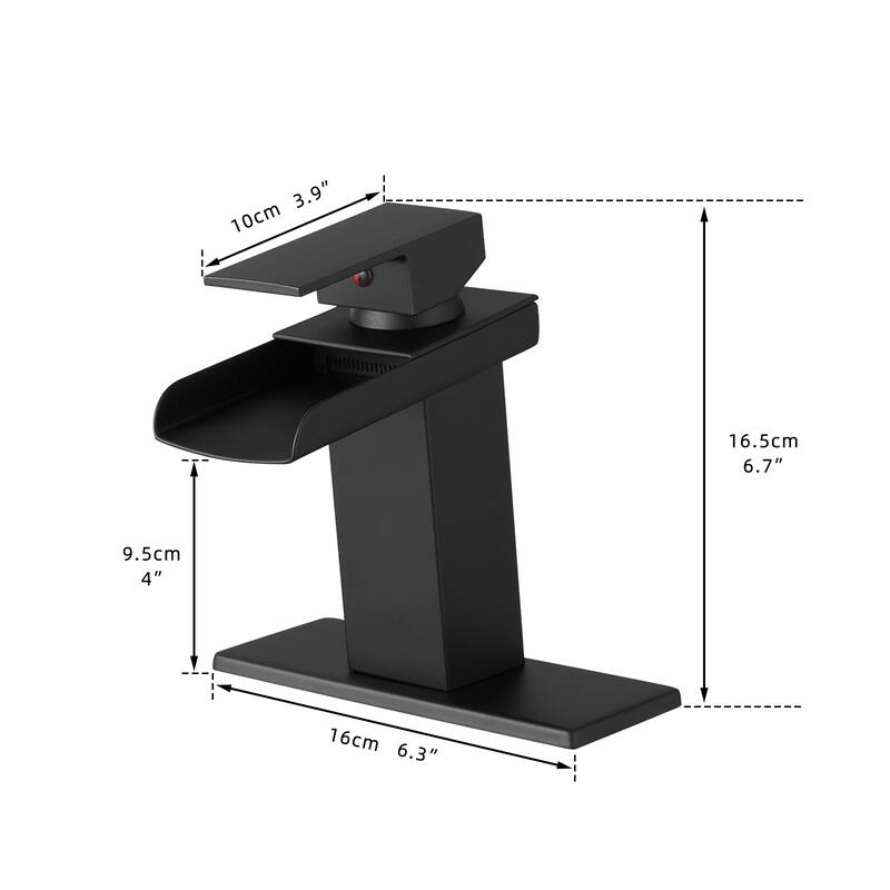 Modern Single Handle Waterfall Bathroom Sink Faucet with Overflow Pop Up Drain, Rust Resistant, Single Hole