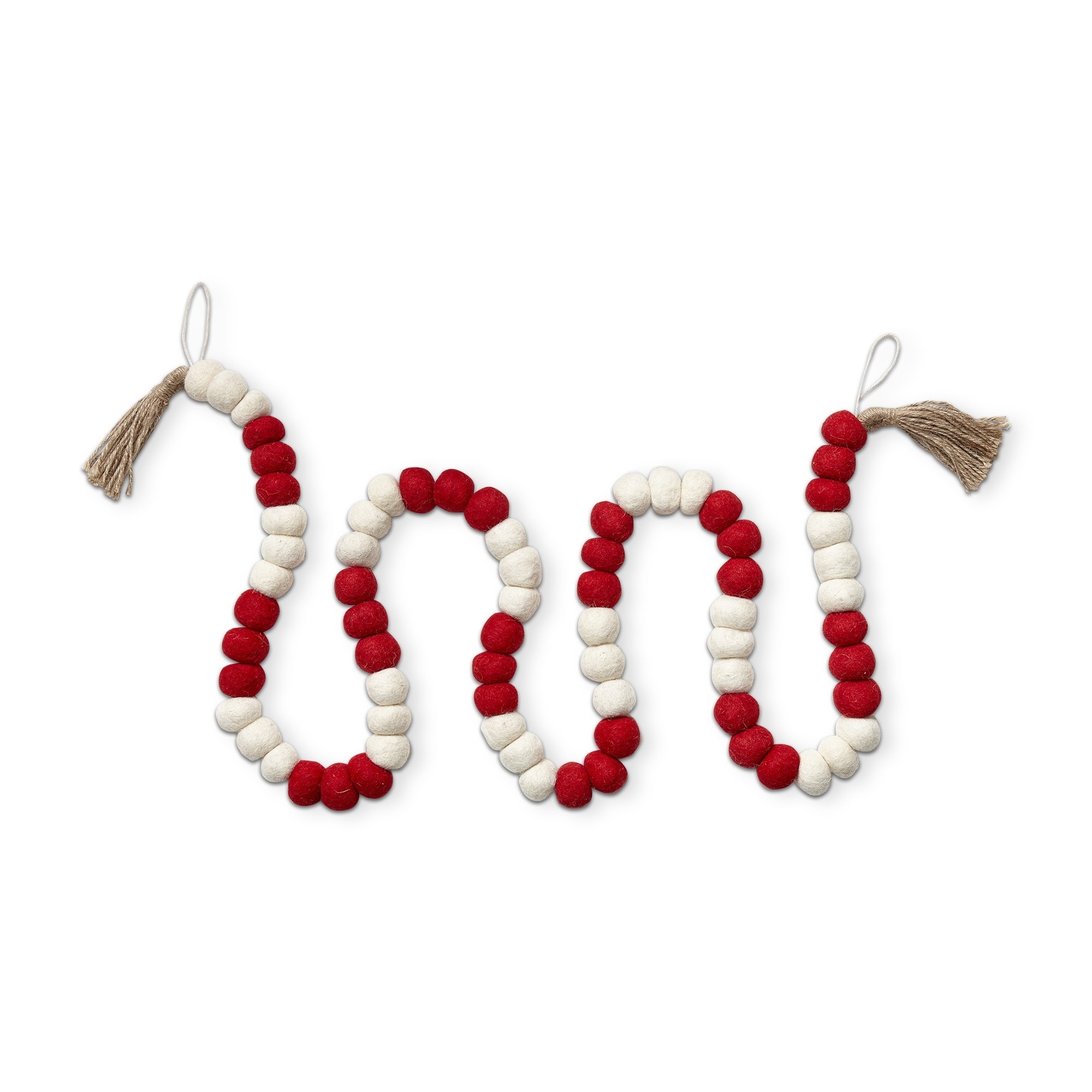 Wool Ball & Jute Tassel Garland - Decorative Wall Banner for Holiday Decor, Christmas, Red Multi, 72" Long