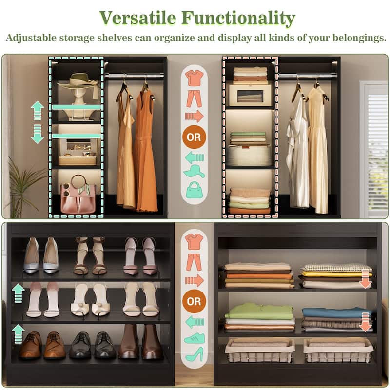 27.7'' Closet Organizer with Shoe Racks and Drawers, Closet System with Hanging Rod and Adjustable Shelves