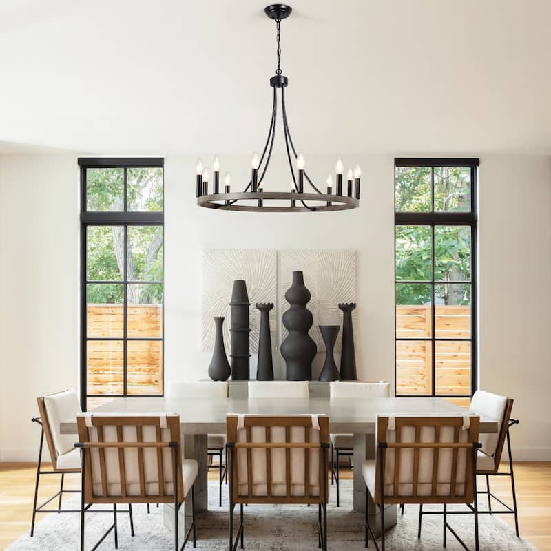 12-Light 26.77-inch Vintage Rustic Wagon Wheel Chandelier for Kitchen