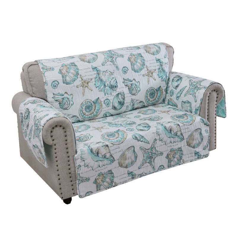 Jiye 103 Inch Wave Quilted Loveseat Cover, Seashell Design, White Polyester