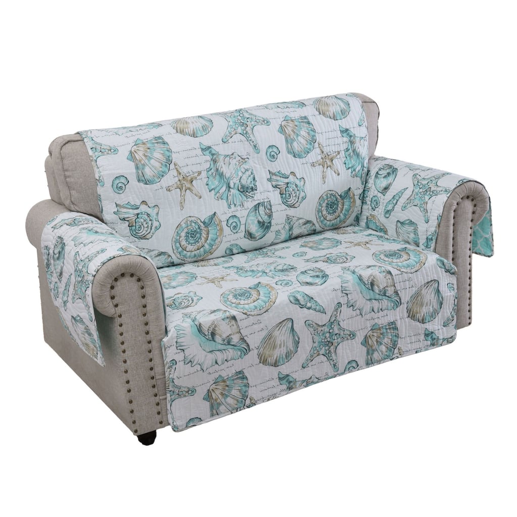 Jiye 103 Inch Wave Quilted Loveseat Cover, Seashell Design, White Polyester