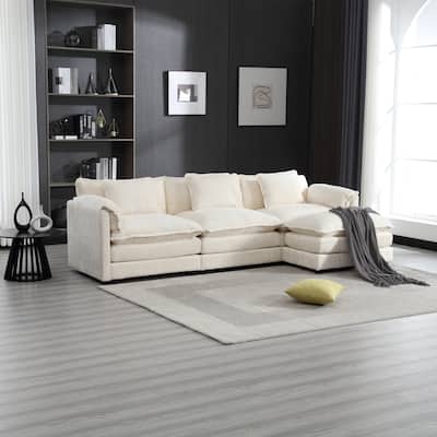 Modular L-Shaped Sectional Sofa, Chenille Fabric 3-Seater Sofa Couch with Chaise and Detachable Armrests for Living Room