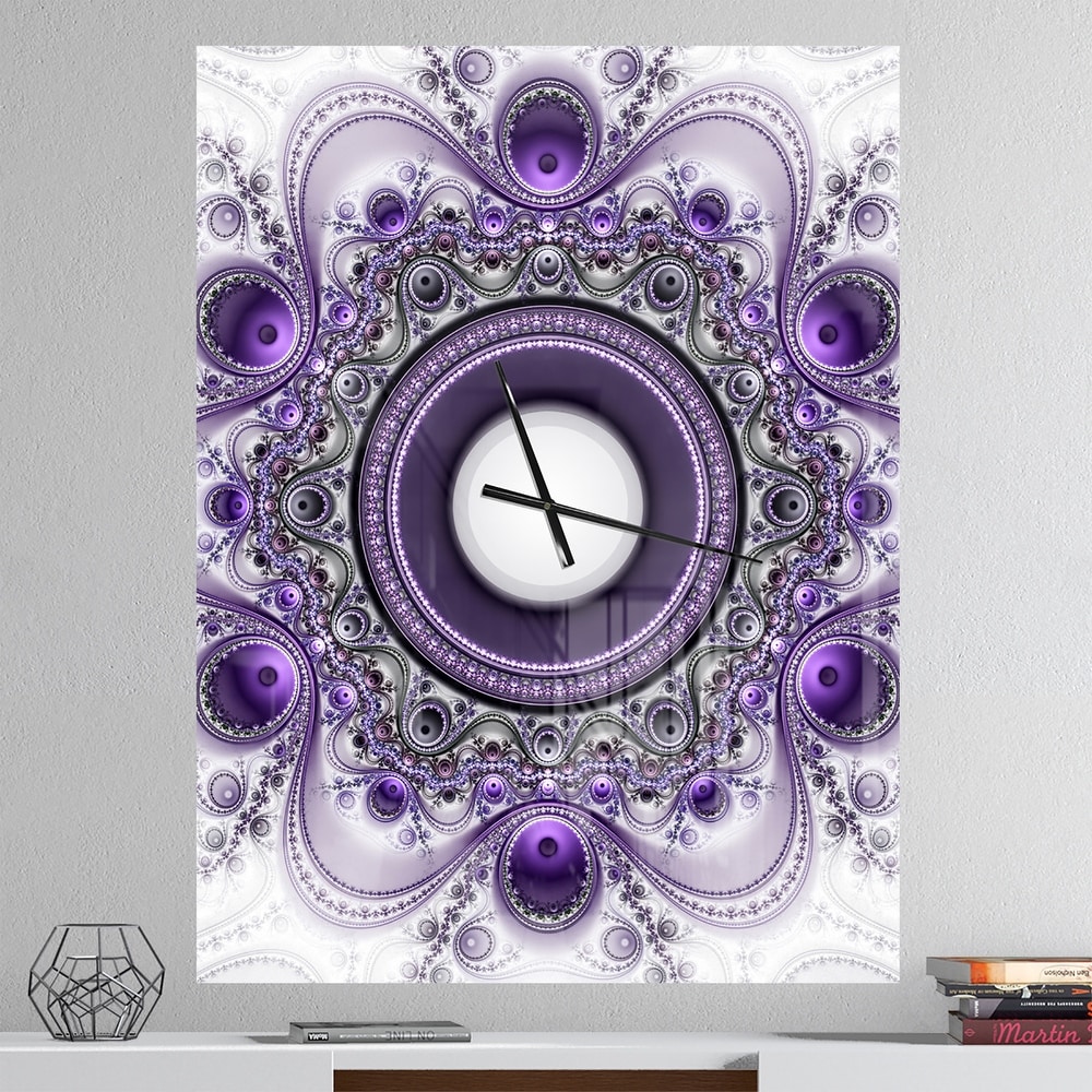 3 HANDMADE MODERN PAINTINGS LILAC PURPLE SHADES CIRCLES WITH PAINTED WALL CLOCK 