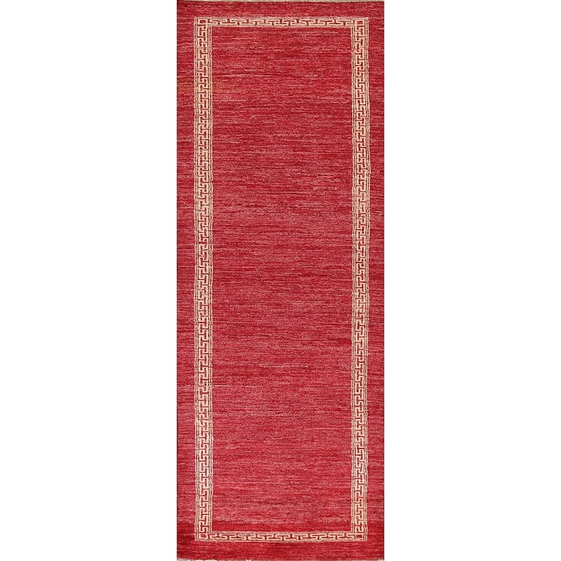 Bordered Gabbeh Kashkoli Oriental Runner Rug Hand-knotted Wool Carpet - 2'7" x 8'10"