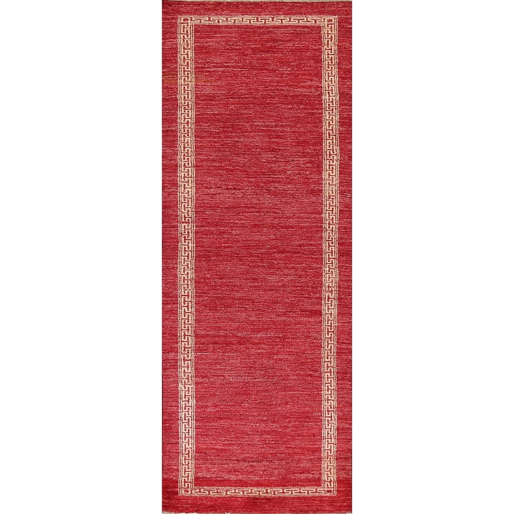 Bordered Gabbeh Kashkoli Oriental Runner Rug Hand-knotted Wool Carpet - 2'7" x 8'10"