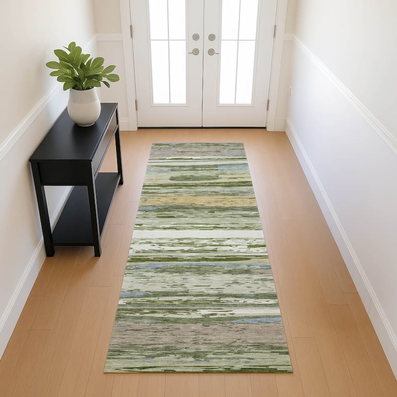 Machine Washable Indoor/ Outdoor Abstract Stripes Chantille Rug