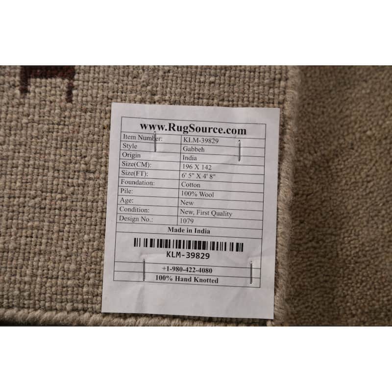 Beige Gabbeh Indian Rug Handmade Wool Carpet - 4'8" x 6'5"