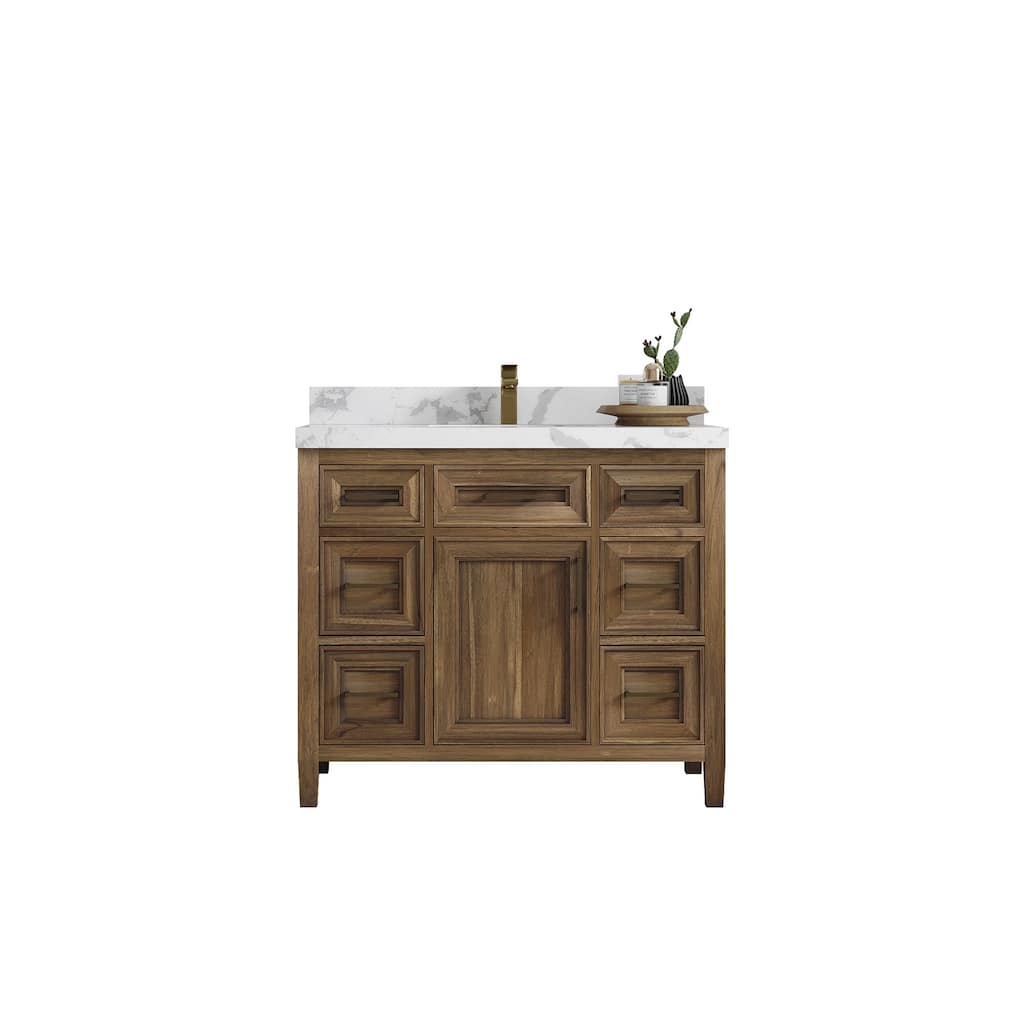 Willow Collections 42 x 22 Santa Monica Teak Single Bowl Sink Bathroom Vanity in Distressed Graywashed with Countertop