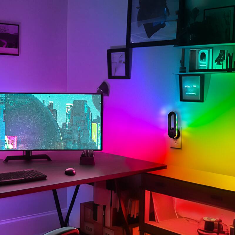 YANSUN Plug-in RGB Night Light with Rotating Arm, Dimmable Rainbow Wall Lamp