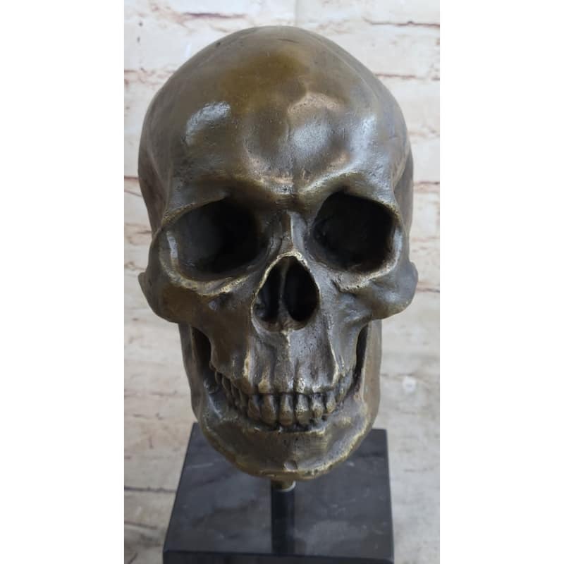 Hot Cast Bronze Skull Skeleton Metal Bust Sculpture Statue On Marble Base Signed Original Milo