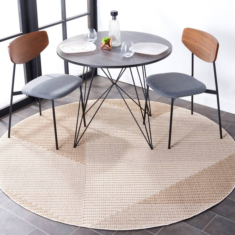 SAFAVIEH Global Agneta Indoor/ Outdoor Modern Rug - 6'7" Round - Beige/Ivory