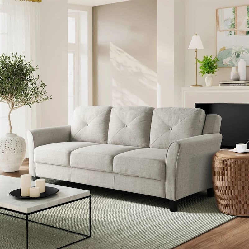 Modern 3-Seater Microfiber Upholstered Sofa with Tufted Cushions and Flared Arms Black Legs - 32.7'' H X 78.7'' W X 31.5'' D
