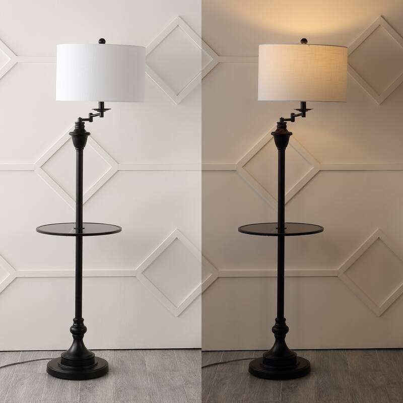 Luce 60" Metal/Glass LED Side Table and Floor Lamp, Chrome by JONATHAN Y - 60" H x 16" W x 16" D