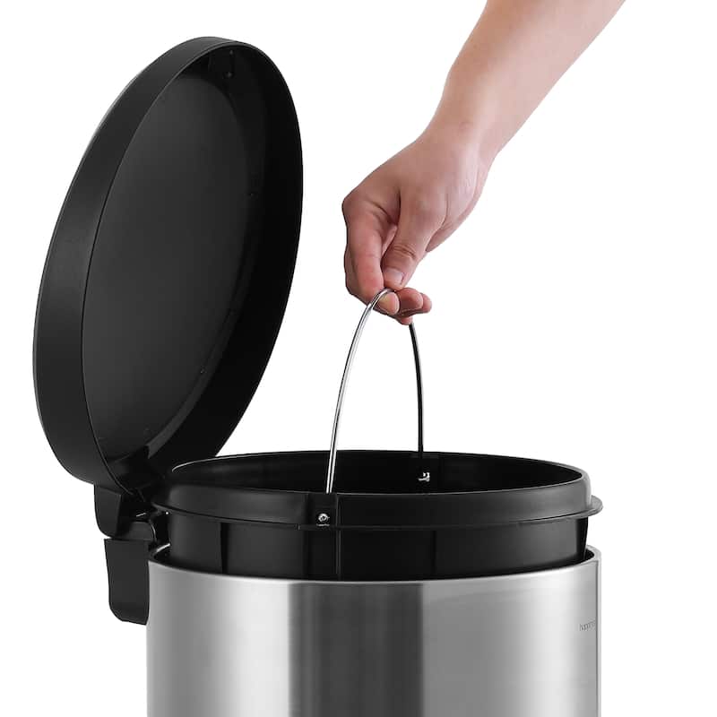 happimess Oscar Round 8-Gallon Step-Open Trash Can with FREE Mini Trash Can, Stainless Steel/Black