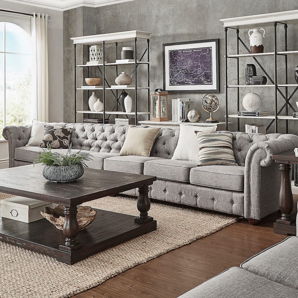 Knightsbridge Light-grey Extra Long Chesterfield Sofa by iNSPIRE Q Artisan