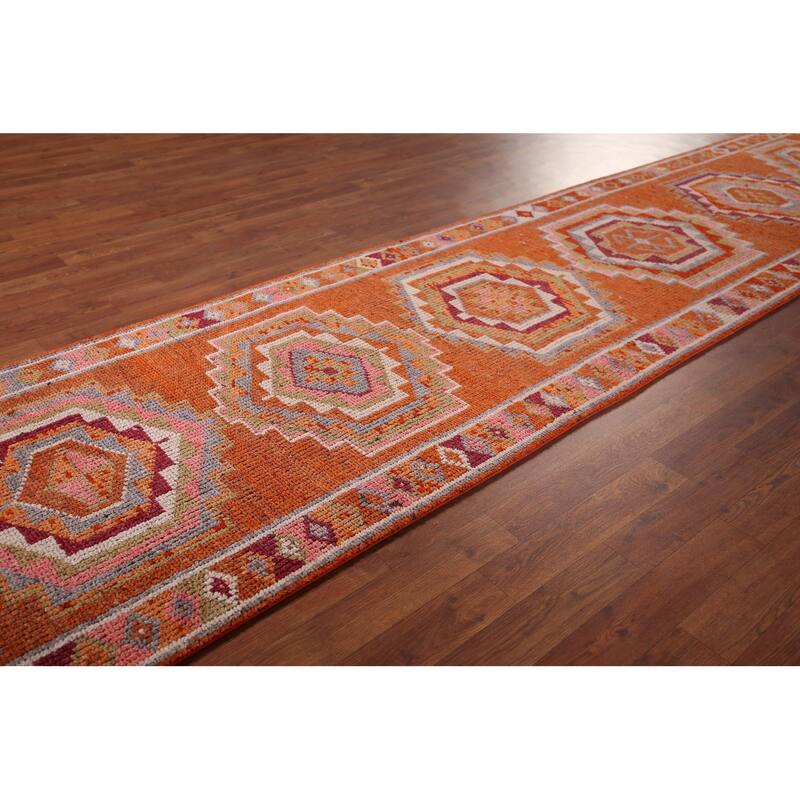 Oushak Turkish Vintage Runner Rug Hand-Knotted Foyer Wool Carpet - 2'11"x 12'10"