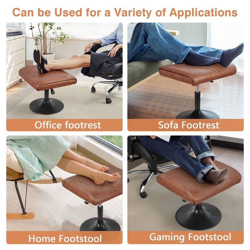Javlergo Adjustable Height PU Leather Ottoman with 360° Swivel Footrest Stool for Office Under Desk Space Saving Ottoman