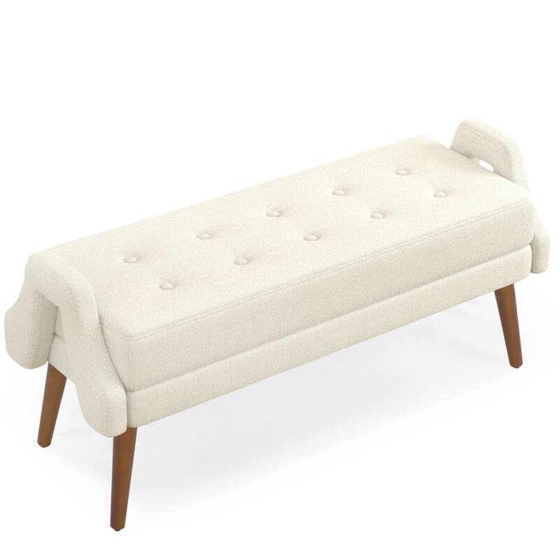 Modern living room bench, made of looped yarn fabric, with soft cushion, irregular geometric armrests