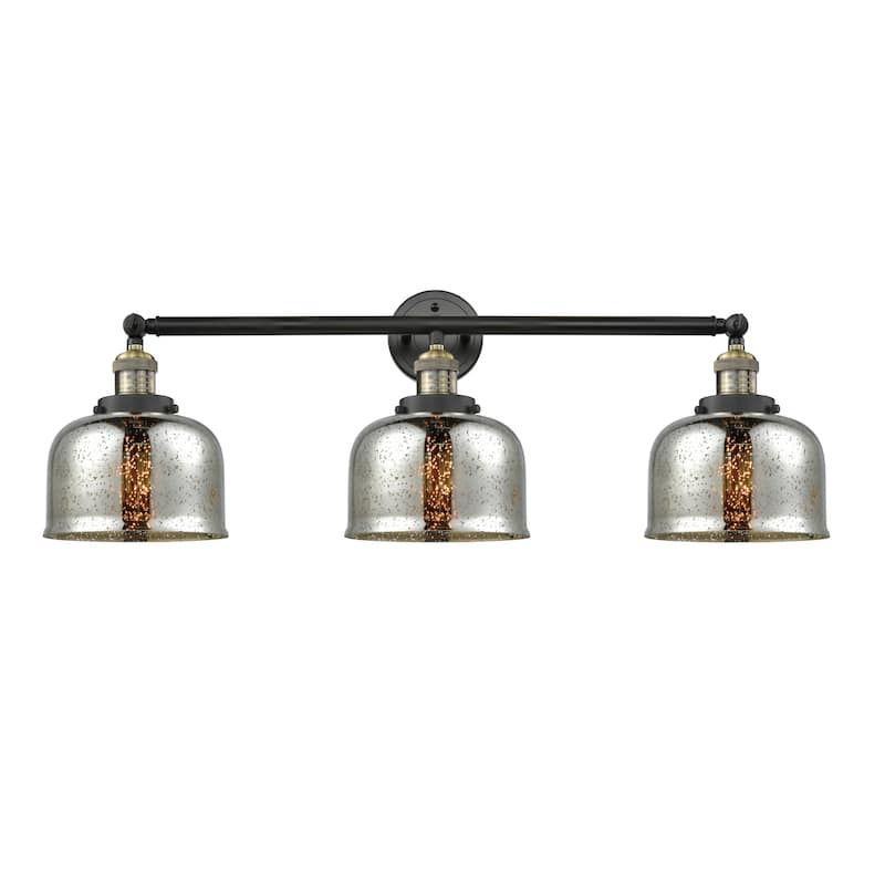 Innovations Lighting Large Bell 3 Light 32" Wide Bathroom Vanity Light - Black Antique Brass / Silver Plated Mercury