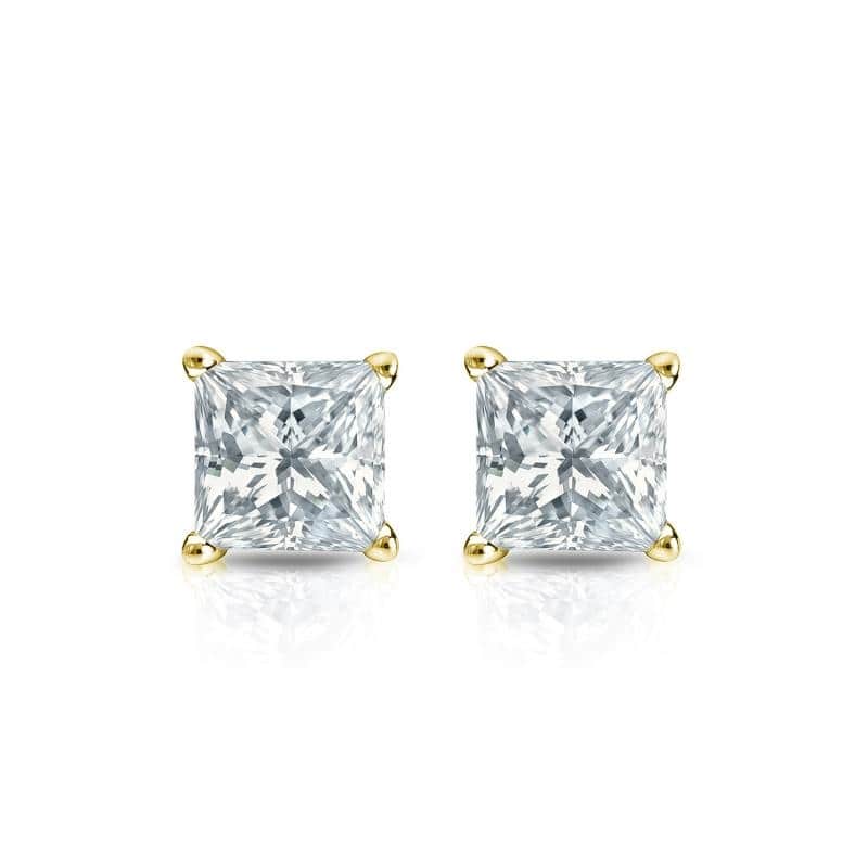 Auriya 18-karat Gold Lab Grown 0.40 carat TDW Princess Diamond Stud Earrings 4-Prong Basket Push-back