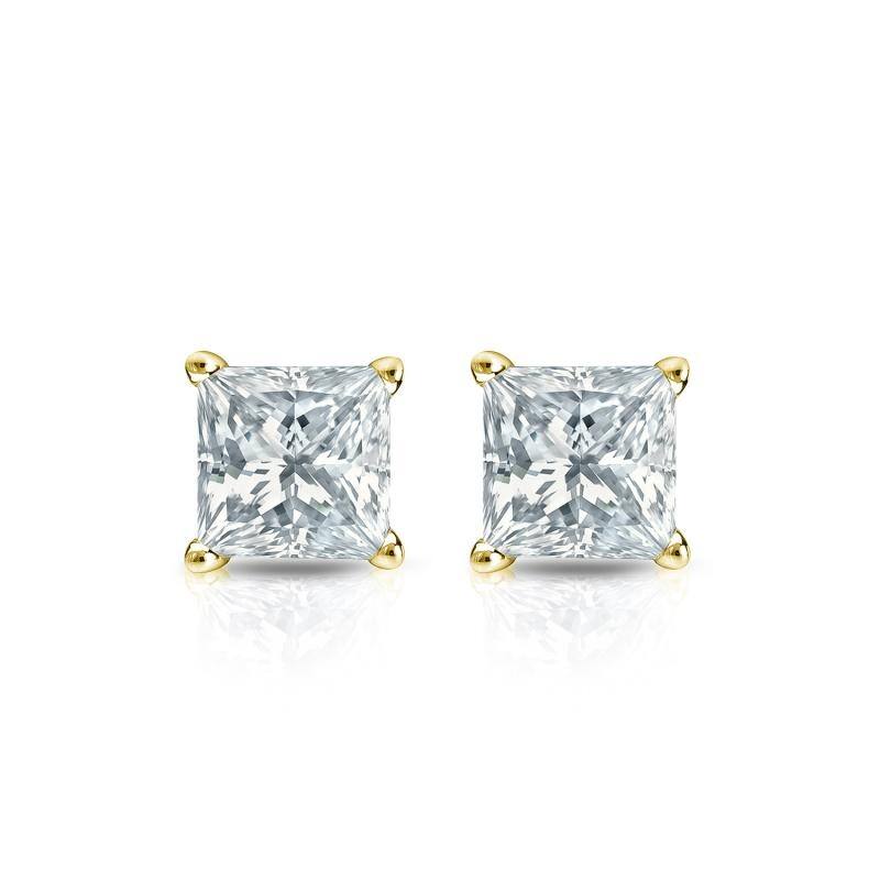 Auriya Plat Gold Lab Grown 0.40 carat TDW Princess Diamond Stud Earrings 4-Prong Basket Push-back